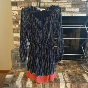 Navy and orange pattern dress